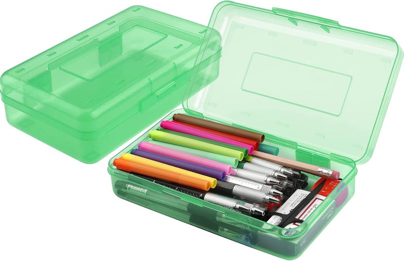 BOEIAC Pencil Box, Large Capacity Clear Pencil Case, 1 Pack Hard Pencil Case, Clear Crayon Box with Snap-tight Lid Stackable Design, Plastic Storage Box for Office Supplies, Green - Image 1
